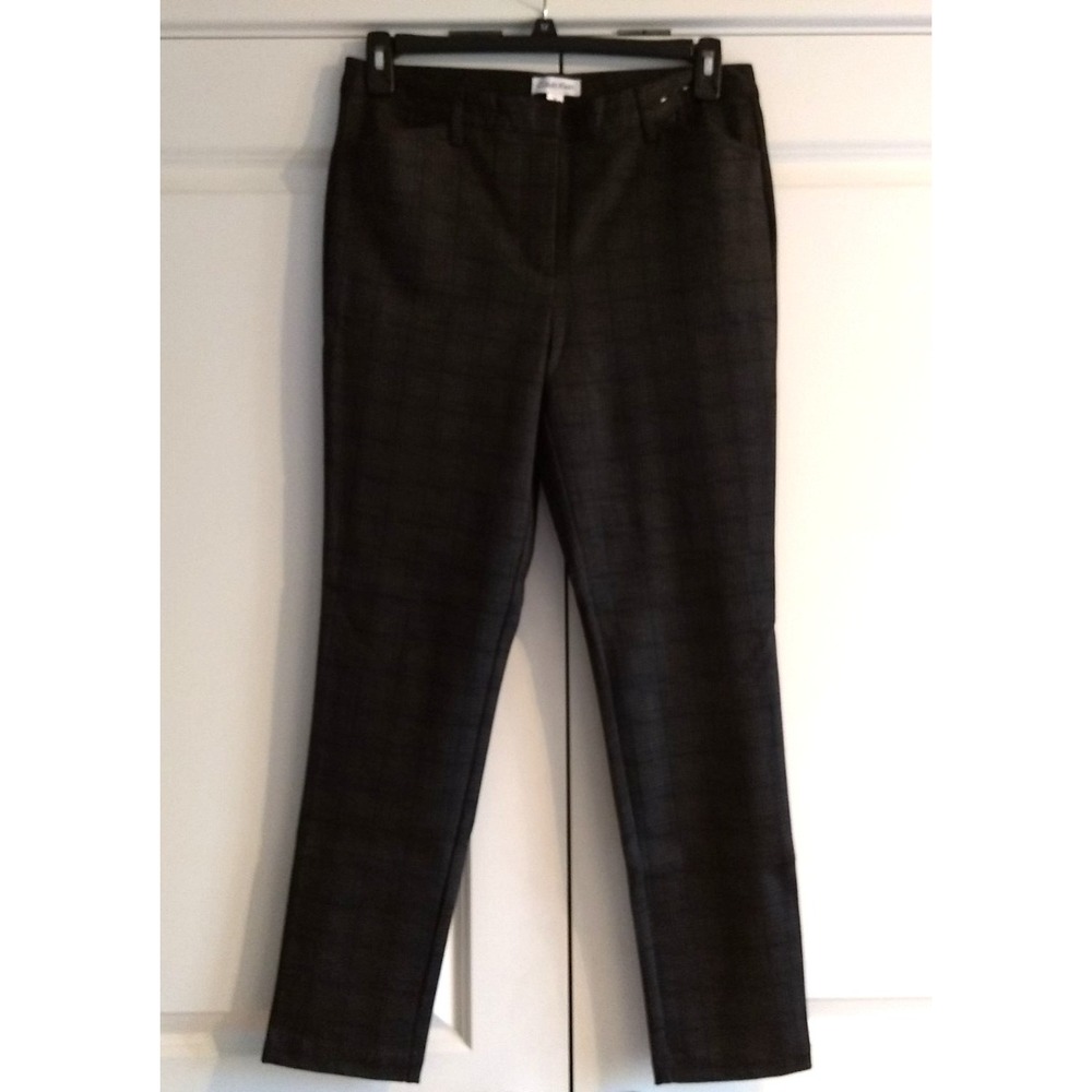 Calvin Klein Ponte Pants Women's 10 Black Gray Plaid Stretch‎ Pockets NWOT